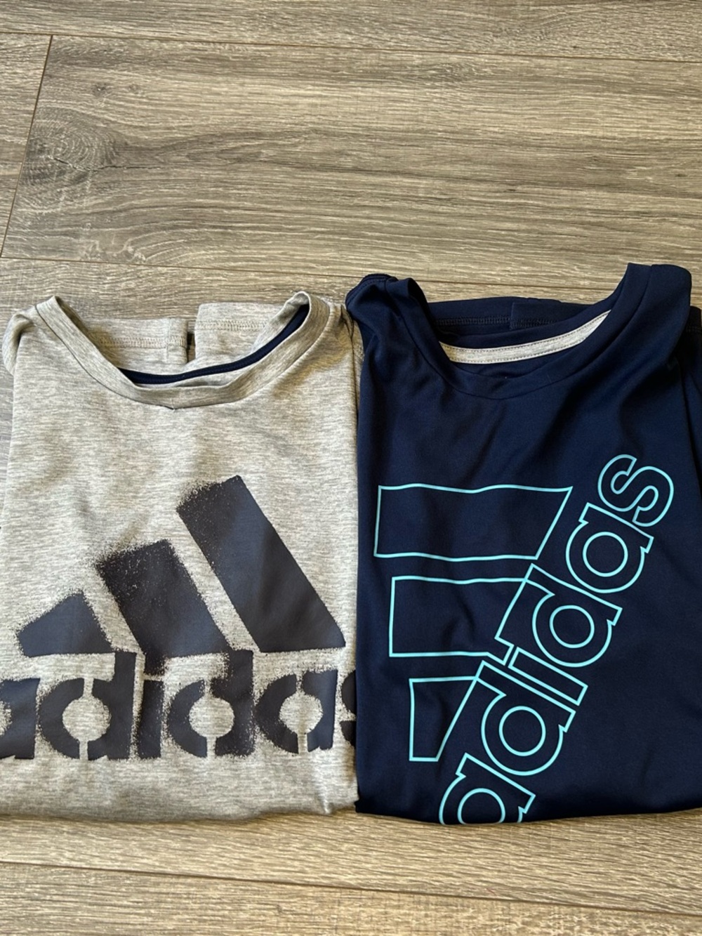 adidas Kids Short Sleeve Logo Tees - Navy & Heather Gray